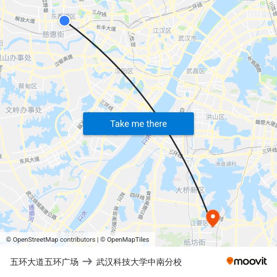 五环大道五环广场 to 武汉科技大学中南分校 map