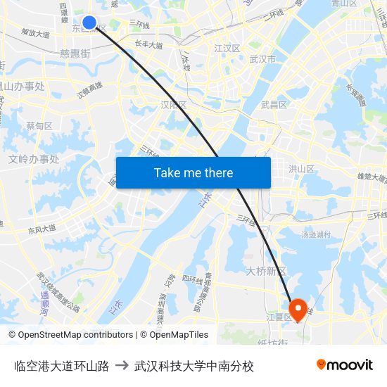 临空港大道环山路 to 武汉科技大学中南分校 map