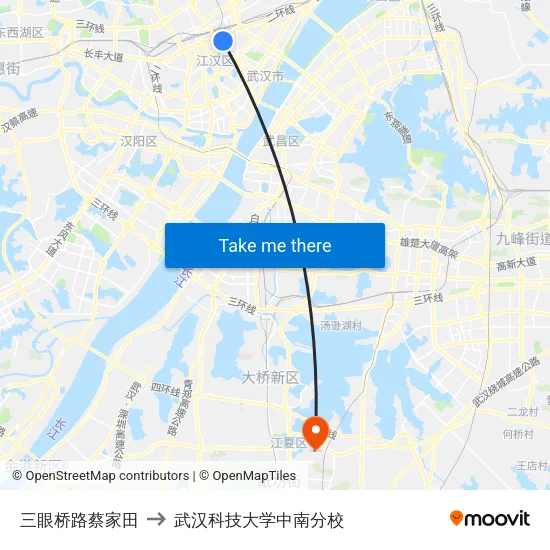 三眼桥路蔡家田 to 武汉科技大学中南分校 map