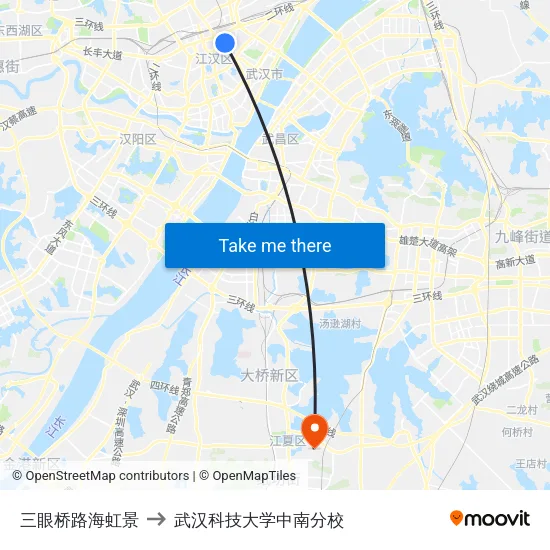 三眼桥路海虹景 to 武汉科技大学中南分校 map