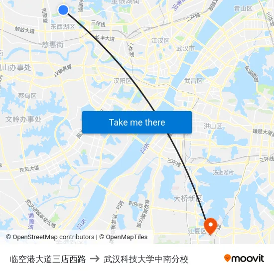 临空港大道三店西路 to 武汉科技大学中南分校 map