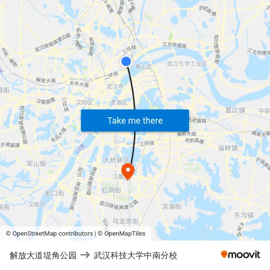 解放大道堤角公园 to 武汉科技大学中南分校 map