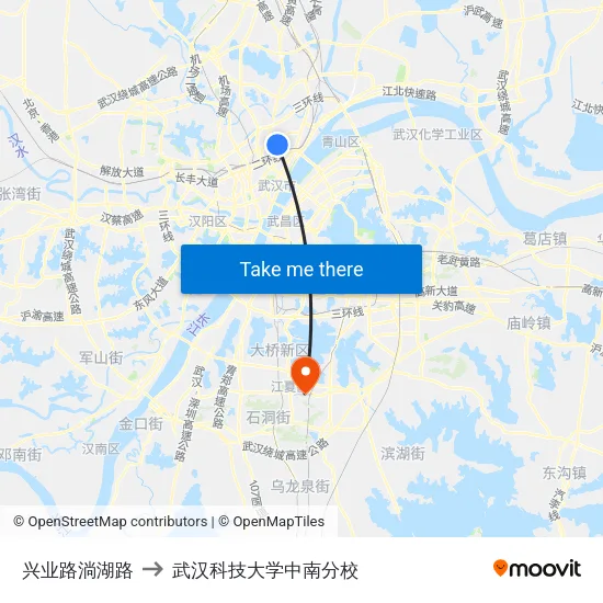 兴业路淌湖路 to 武汉科技大学中南分校 map