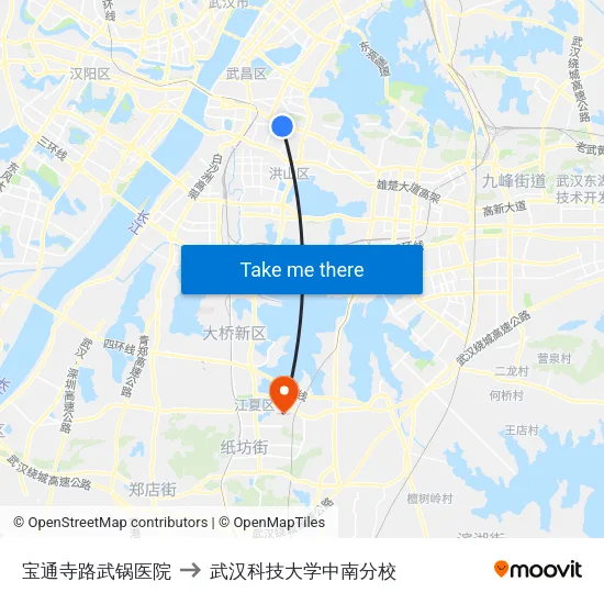 宝通寺路武锅医院 to 武汉科技大学中南分校 map