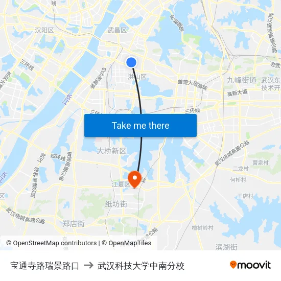 宝通寺路瑞景路口 to 武汉科技大学中南分校 map