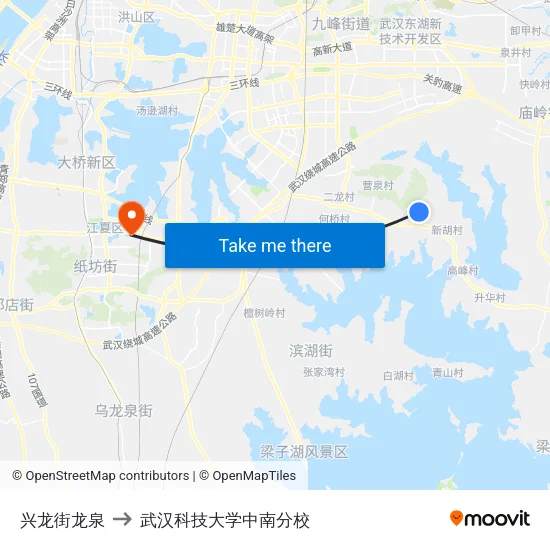 兴龙街龙泉 to 武汉科技大学中南分校 map