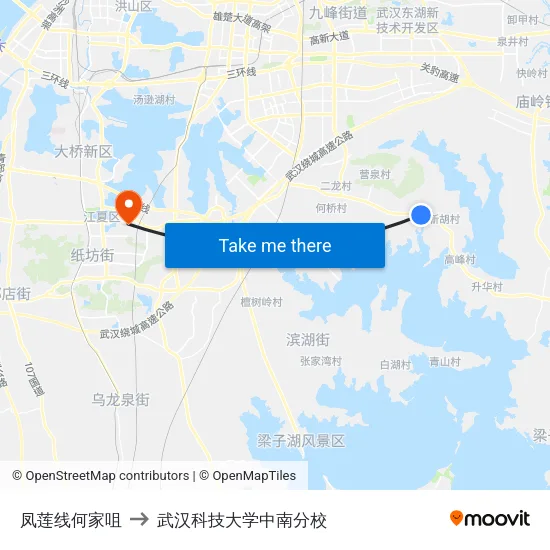 凤莲线何家咀 to 武汉科技大学中南分校 map