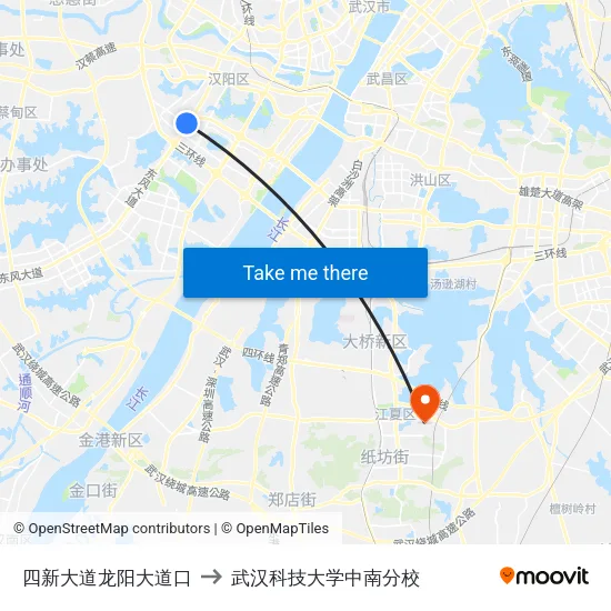 四新大道龙阳大道口 to 武汉科技大学中南分校 map