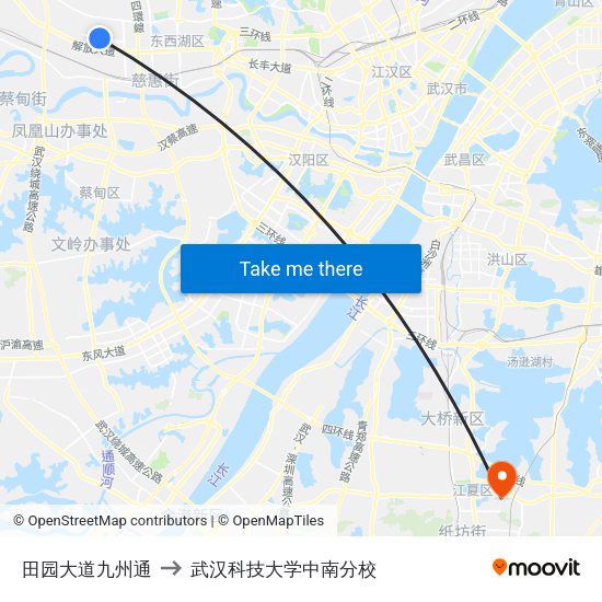 田园大道九州通 to 武汉科技大学中南分校 map