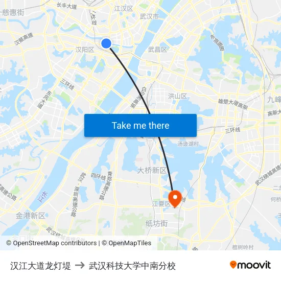 汉江大道龙灯堤 to 武汉科技大学中南分校 map