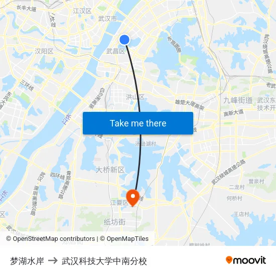 梦湖水岸 to 武汉科技大学中南分校 map