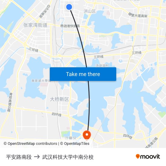 平安路南段 to 武汉科技大学中南分校 map