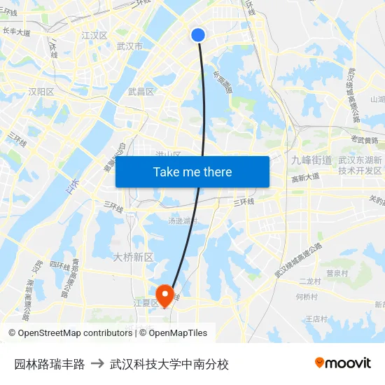 园林路瑞丰路 to 武汉科技大学中南分校 map
