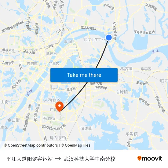 平江大道阳逻客运站 to 武汉科技大学中南分校 map