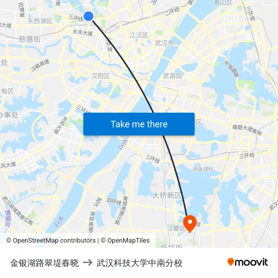 金银湖路翠堤春晓 to 武汉科技大学中南分校 map