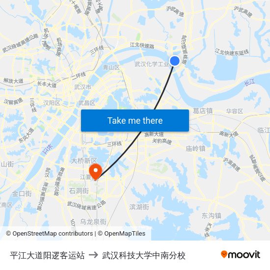 平江大道阳逻客运站 to 武汉科技大学中南分校 map
