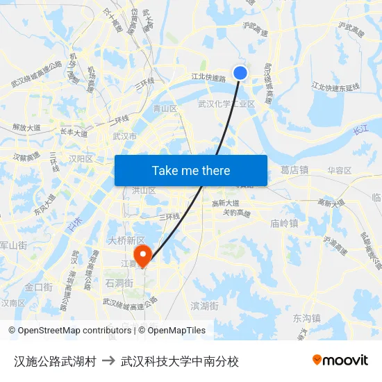 汉施公路武湖村 to 武汉科技大学中南分校 map