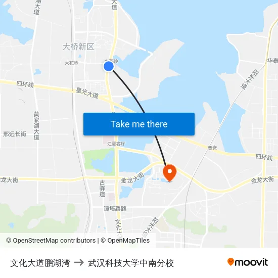 文化大道鹏湖湾 to 武汉科技大学中南分校 map