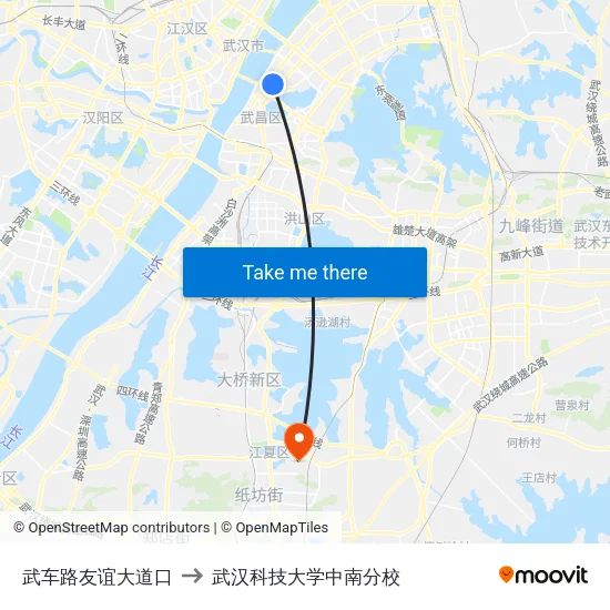 武车路友谊大道口 to 武汉科技大学中南分校 map