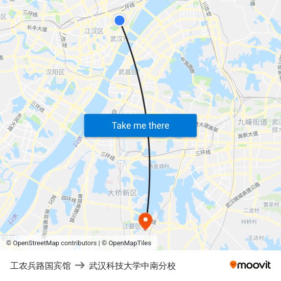 工农兵路国宾馆 to 武汉科技大学中南分校 map