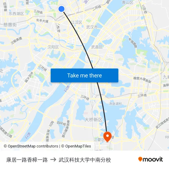 康居一路香樟一路 to 武汉科技大学中南分校 map