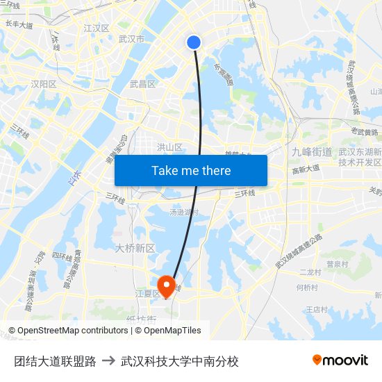 团结大道联盟路 to 武汉科技大学中南分校 map