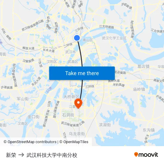 新荣 to 武汉科技大学中南分校 map
