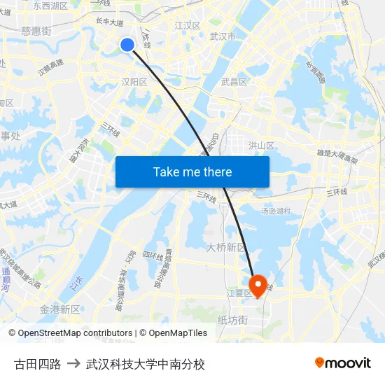 古田四路 to 武汉科技大学中南分校 map
