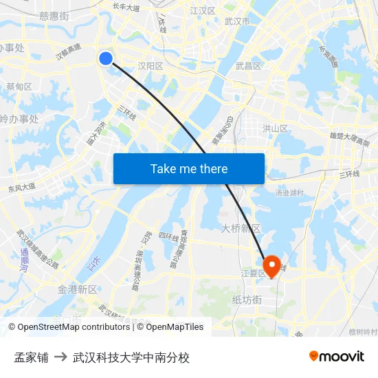 孟家铺 to 武汉科技大学中南分校 map