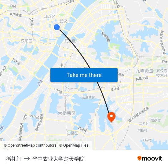 循礼门 to 华中农业大学楚天学院 map