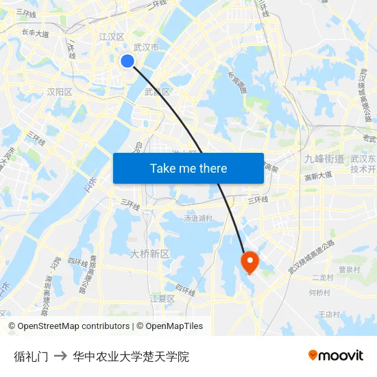 循礼门 to 华中农业大学楚天学院 map
