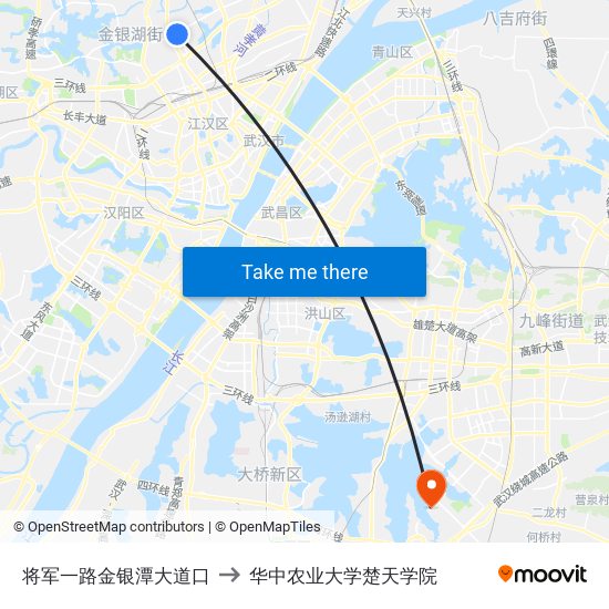 将军一路金银潭大道口 to 华中农业大学楚天学院 map