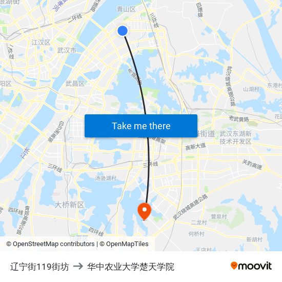 辽宁街119街坊 to 华中农业大学楚天学院 map