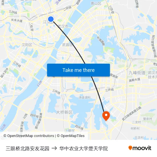 三眼桥北路安友花园 to 华中农业大学楚天学院 map