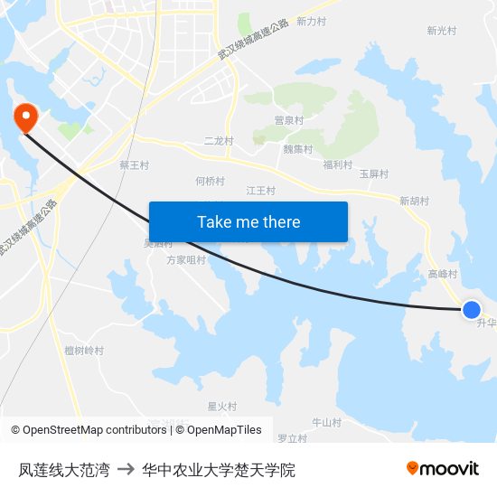 凤莲线大范湾 to 华中农业大学楚天学院 map