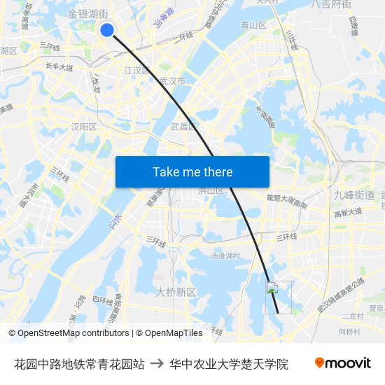 花园中路地铁常青花园站 to 华中农业大学楚天学院 map