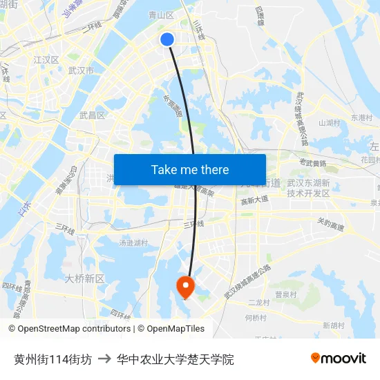 黄州街114街坊 to 华中农业大学楚天学院 map