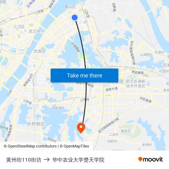 黄州街110街坊 to 华中农业大学楚天学院 map