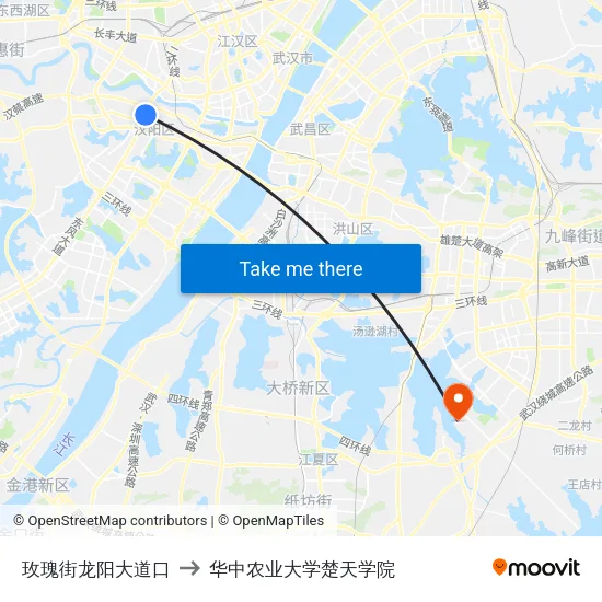 玫瑰街龙阳大道口 to 华中农业大学楚天学院 map