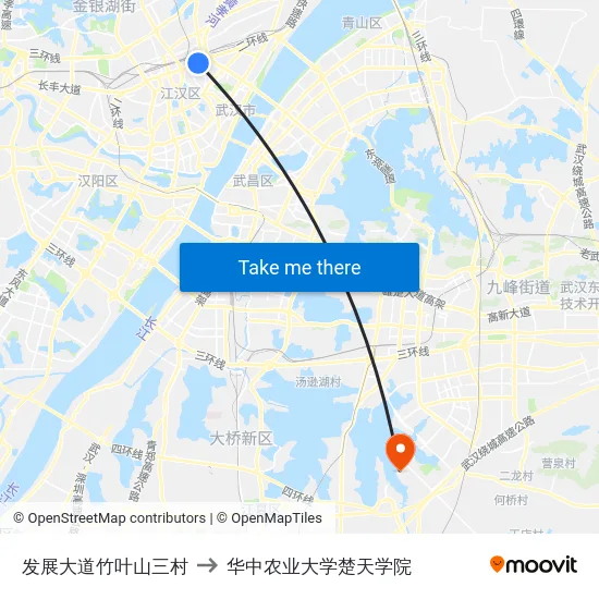 发展大道竹叶山三村 to 华中农业大学楚天学院 map