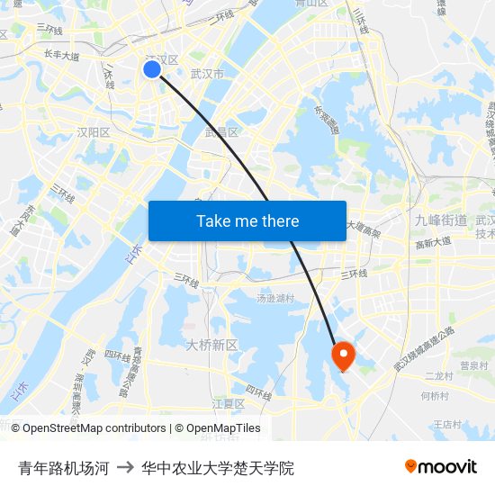 青年路机场河 to 华中农业大学楚天学院 map