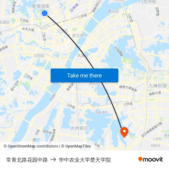 常青北路花园中路 to 华中农业大学楚天学院 map