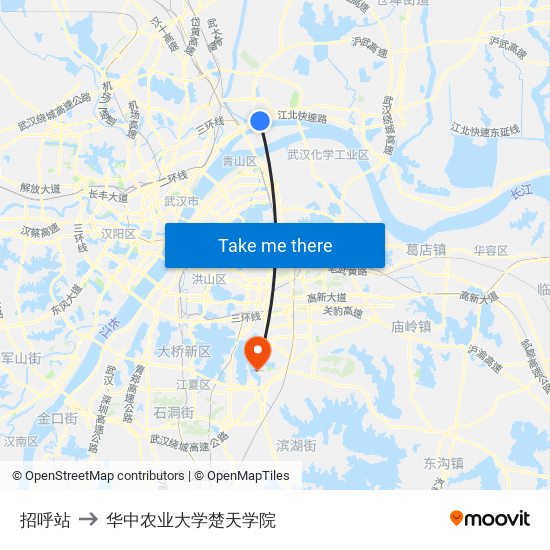 招呼站 to 华中农业大学楚天学院 map