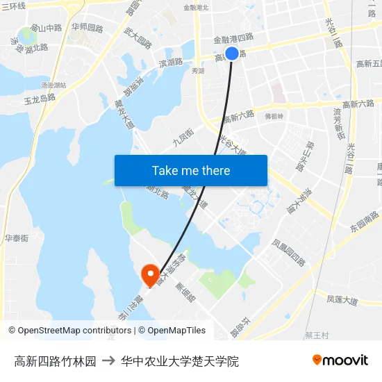 高新四路竹林园 to 华中农业大学楚天学院 map