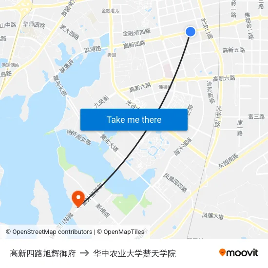 高新四路旭辉御府 to 华中农业大学楚天学院 map