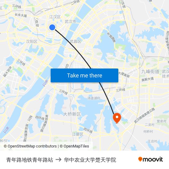 青年路地铁青年路站 to 华中农业大学楚天学院 map