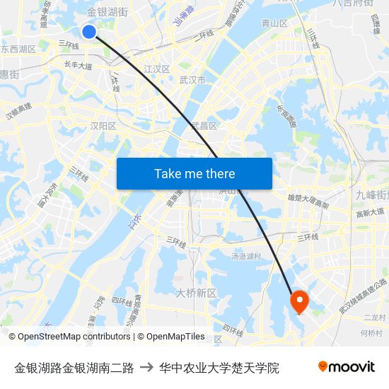 金银湖路金银湖南二路 to 华中农业大学楚天学院 map