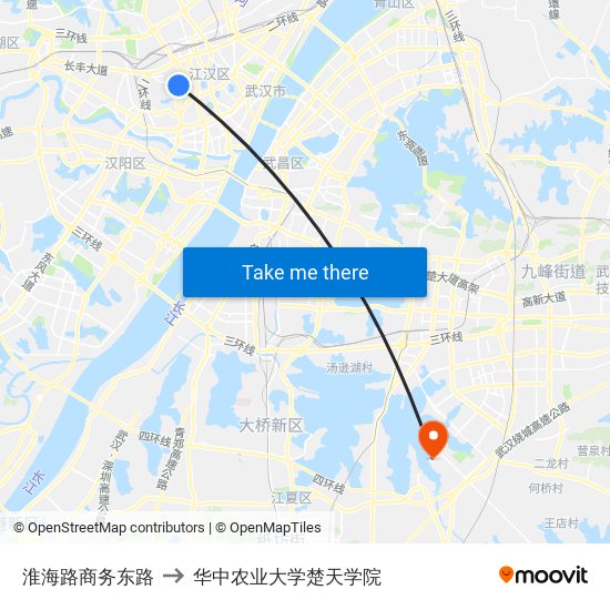 淮海路商务东路 to 华中农业大学楚天学院 map