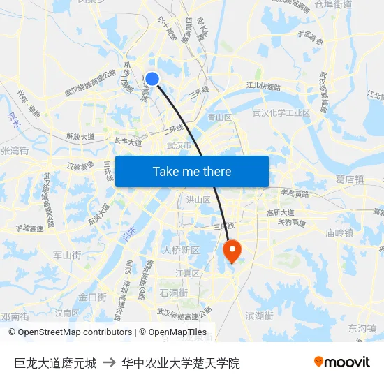 巨龙大道磨元城 to 华中农业大学楚天学院 map