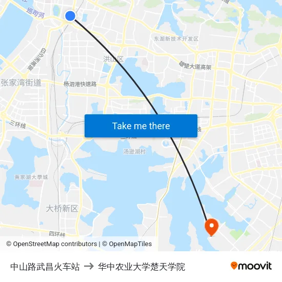 中山路武昌火车站 to 华中农业大学楚天学院 map